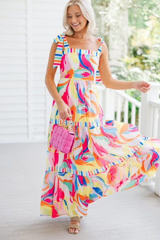 Stylish plus-size clothing for women   At This Point Pink Multi Abstract Maxi Dress