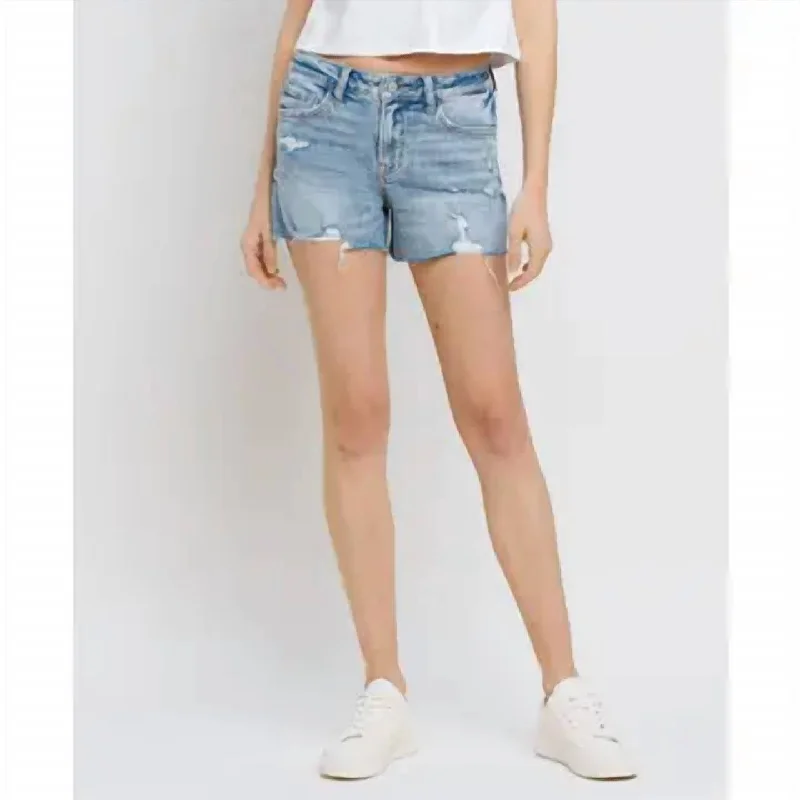 Fashionable women’s clothing that makes you shine   Holly Mid Rise Raw Hem Short In Blue