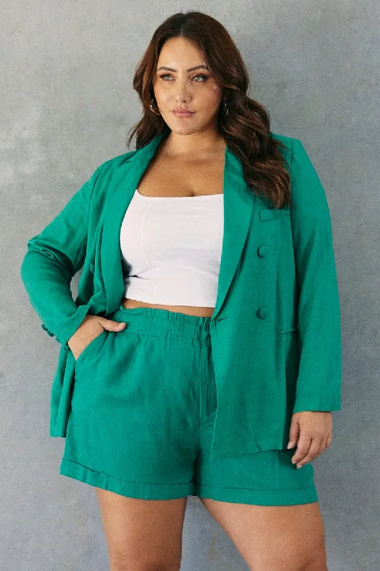 Bold and beautiful clothing for every woman   Green Linen Blazer Long Sleeve Double Breasted