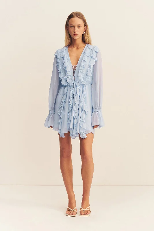 Sustainable fashion for stylish women   EMORY RUFFLE MINI DRESS - ARCADIAN BLUE