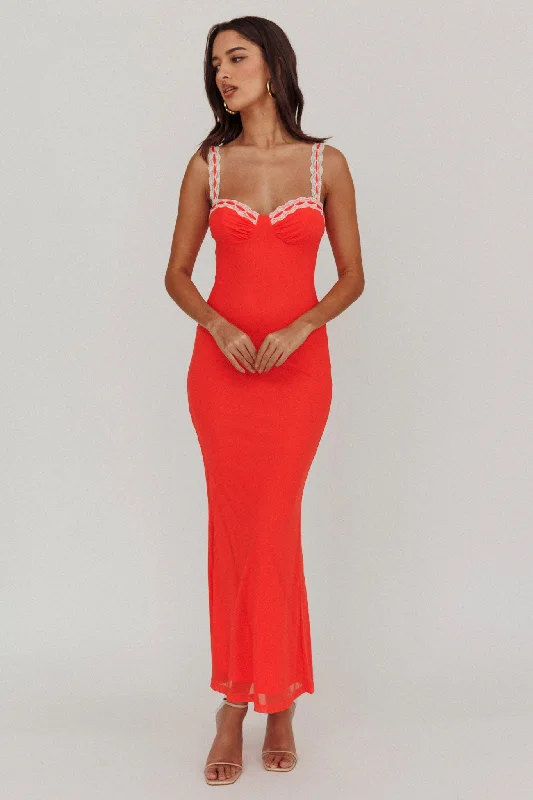 Fashion-forward styles that make a statement   Girl Power Lace Strap Maxi Dress Red