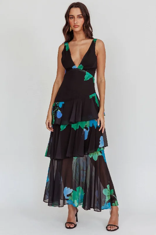Express your style with fashionable women’s clothing   Veda Strappy Back Ruffle Maxi Dress Black