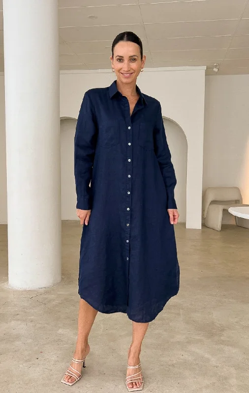 High-quality women’s wear for everyday elegance   Miranda Navy Shirt Maxi Dress