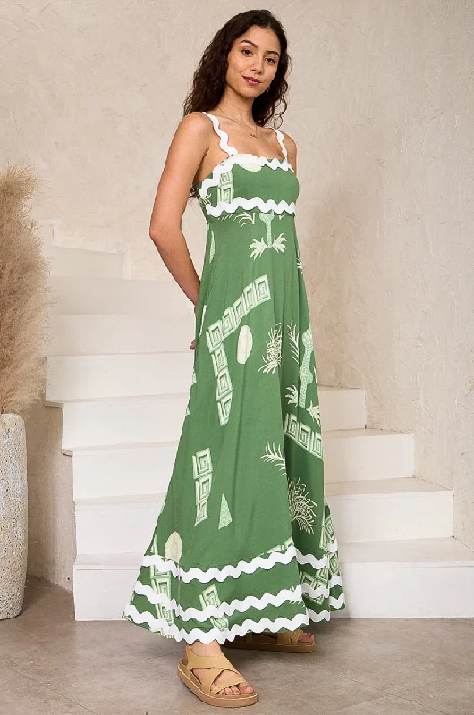Sporty-chic women’s apparel for active lifestyles   Summer Green/White  Ric Rac Maxi Dress