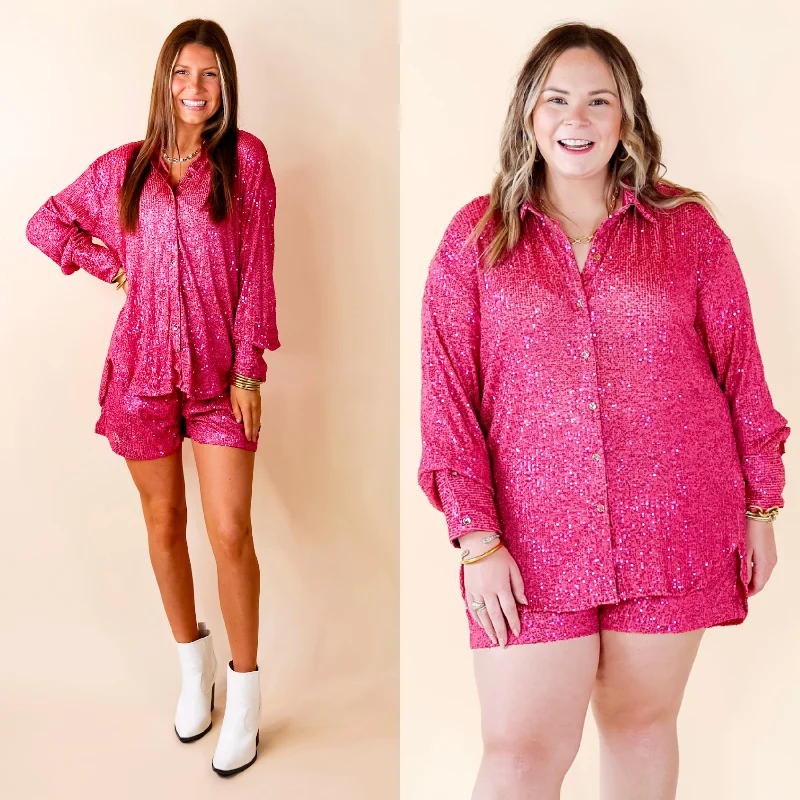 Refresh your wardrobe with high-quality women’s fashion   Little Miss Perfect Sequin Button Up Top in Fuchsia Pink
