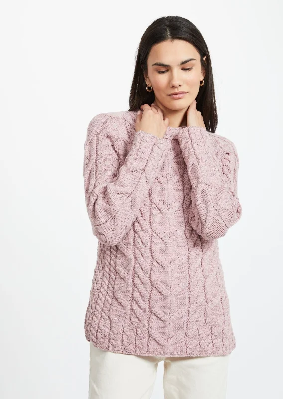 Step up your style with trendy women’s clothing   Listowel Ladies Aran Cabled Sweater | Pink