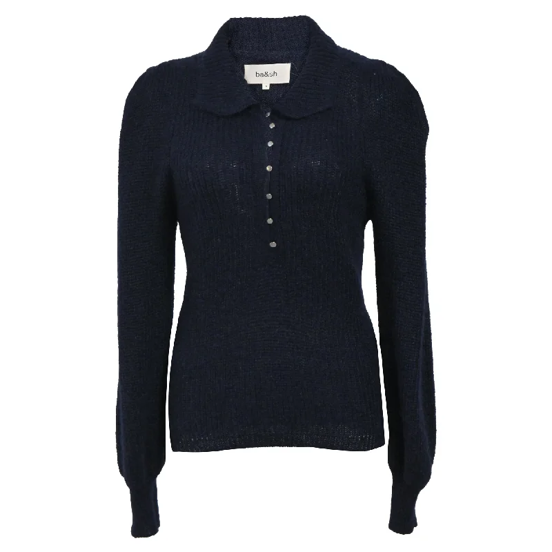 Step up your style with trendy women’s clothing   Ba&Sh Puffed Sleeve With Buttons Jumper in Navy Blue Wool