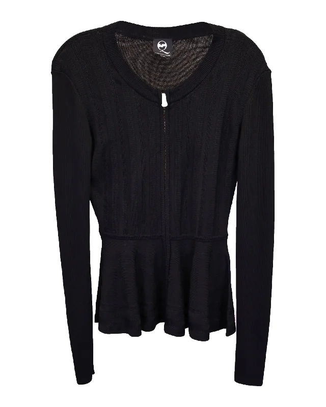Elevate your look with premium women’s wear   MCQ by Alexander McQueen Peplum Zipped Cardigan in Black Viscose