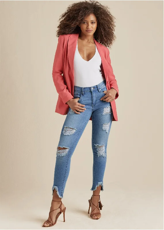 Stylish plus-size clothing for women   Triangle Hem Jeans - Medium Wash