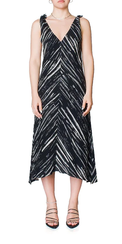 Luxurious fabrics and modern designs for women   Brushstroke Sleeveless Knot Dress In Black/ecru Brushstroke