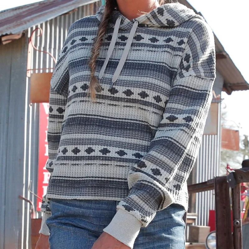 Trendy women’s clothing with a modern twist   Cruel Women's Southwestern Striped Waffle Knit Hoodie in Gray