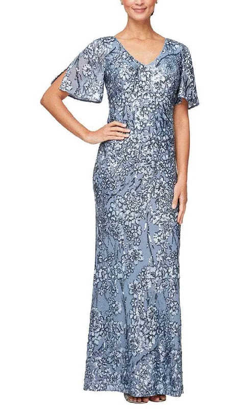 Chic, modern looks for the stylish woman   Alex Evenings - 8196611 Flutter Sleeves Sequined Long Gown