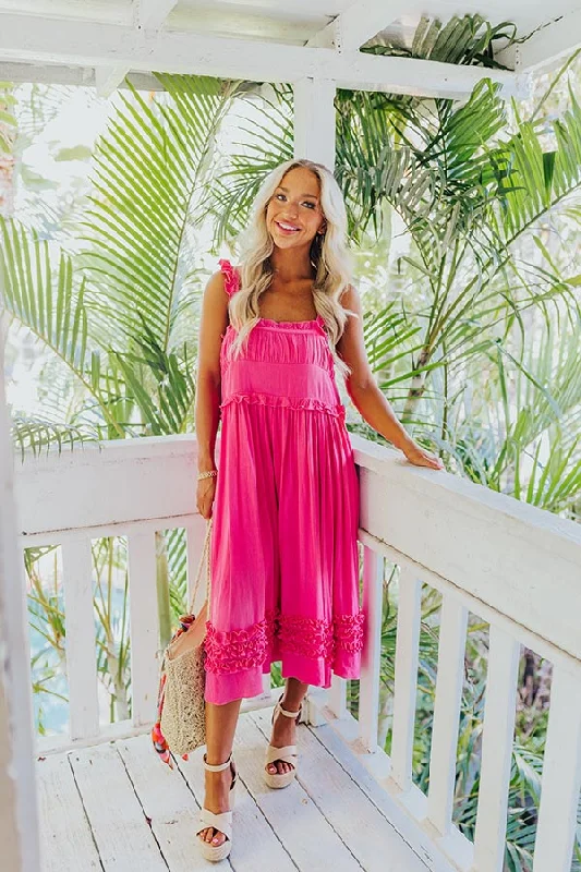 Step into style with our women’s clothing collection   Bayside Bliss Ruffle Midi in Hot Pink