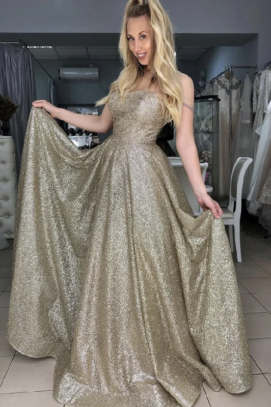 Discover the latest trends in women’s fashion   Gold sequins long prom dress A line evening dress   cg17716