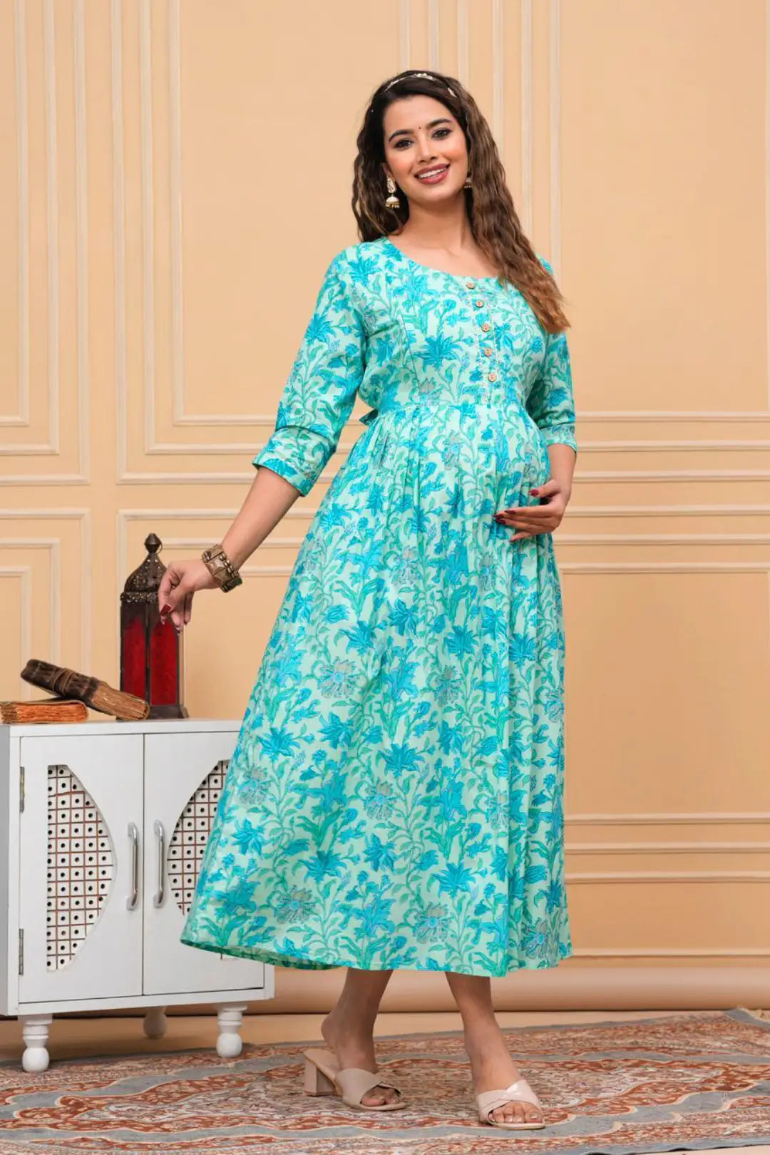 Turquoise Glow Maternity Kurta