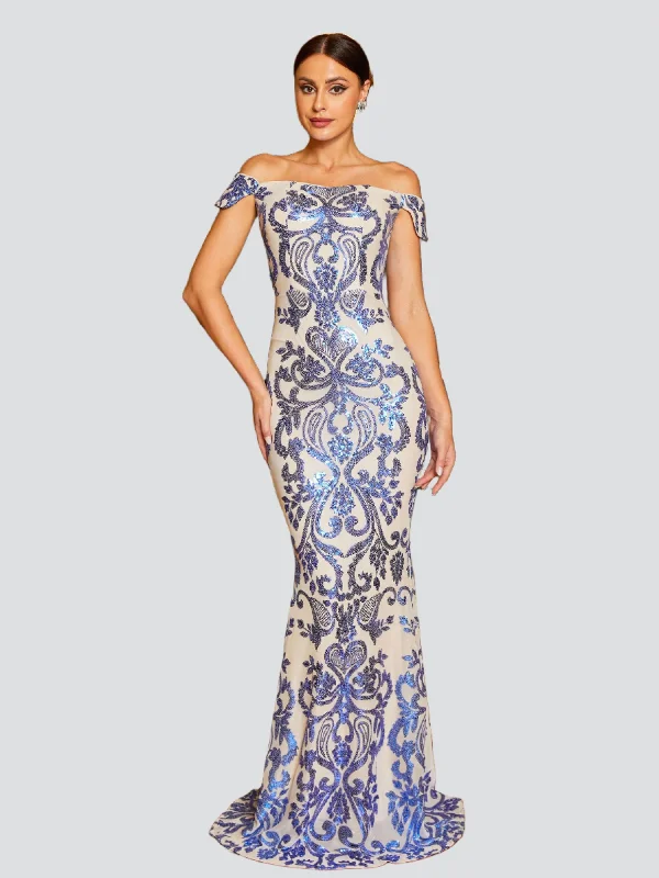 Soft, breathable fabrics for fashionable women   Off The Shoulder Sequin Mermaid Dress RM21111