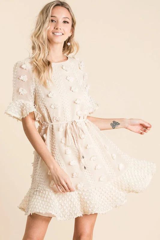 Designer-inspired women’s fashion at affordable prices   Textured Pom-Pom Dress (Tan)
